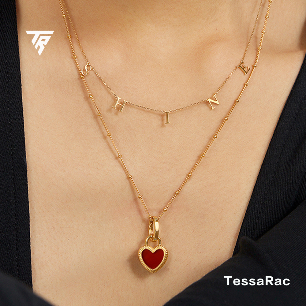 TESSARAC Double-sided mother-of-pearl agate red love pendant TR018