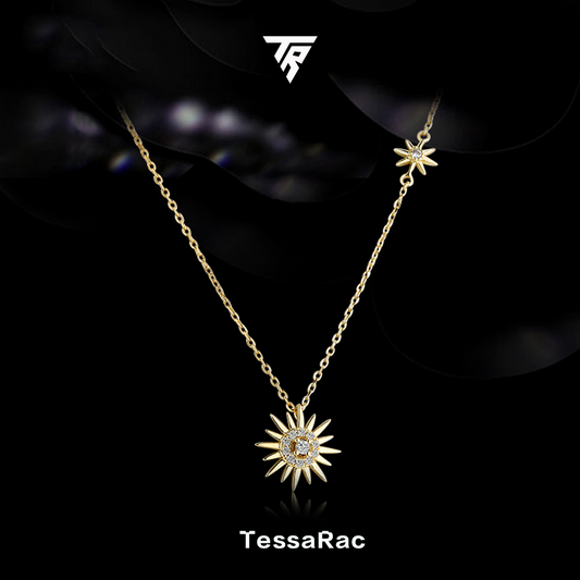 TESSARAC Sparkling Sun Diamond Necklace Luxurious Original Design TR006
